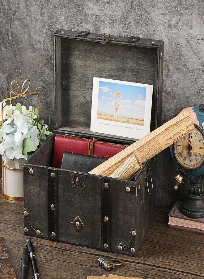 ELLDOO Wooden Treasure Chest with Lock, Vintage Pirate Chest Keepsakes Box for Kids Gifts, Handmade Treasure Storage Decorative Box for Jewelry Coins Collectibles, Large - Image 3